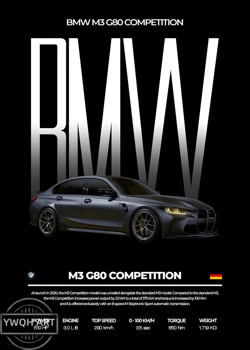 Black Famous Cars Competition Poster Picture Mural Modern Canvas Painting Wall Art Home Decoration Print for Living Room Decor
