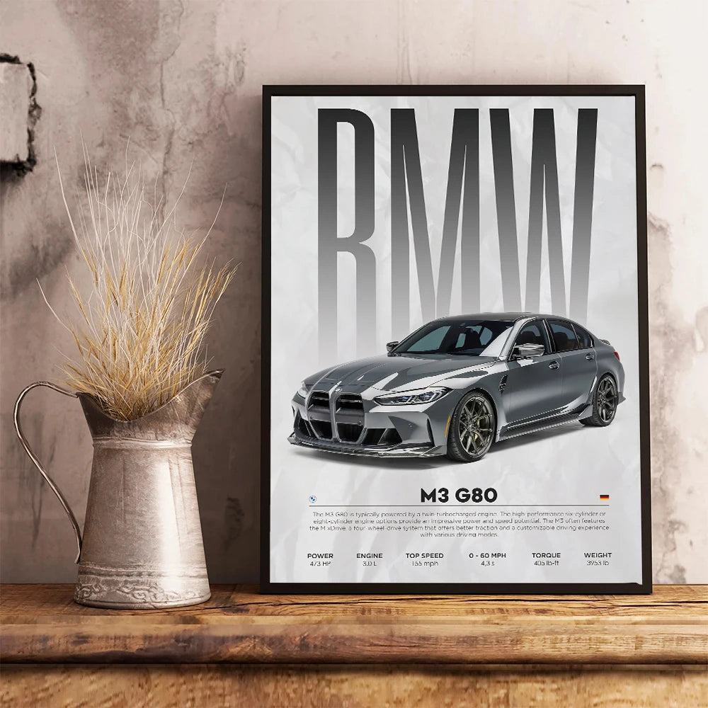 Black Famous Cars Competition Poster Picture Mural Modern Canvas Painting Wall Art Home Decoration Print for Living Room Decor