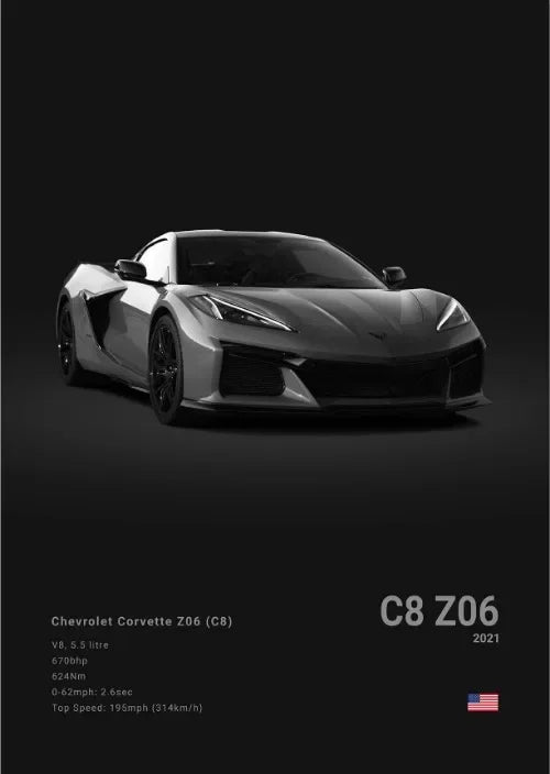 Chevrolet Corvette Stingray 427 (C2) 1966 Poster Photography Art Canvas Painting Print Wall Art Picture Modern Room Decor Gifts