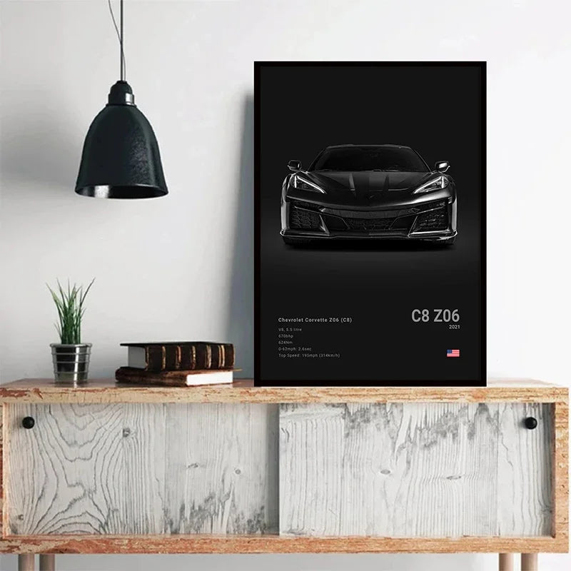Chevrolet Corvette Stingray 427 (C2) 1966 Poster Photography Art Canvas Painting Print Wall Art Picture Modern Room Decor Gifts