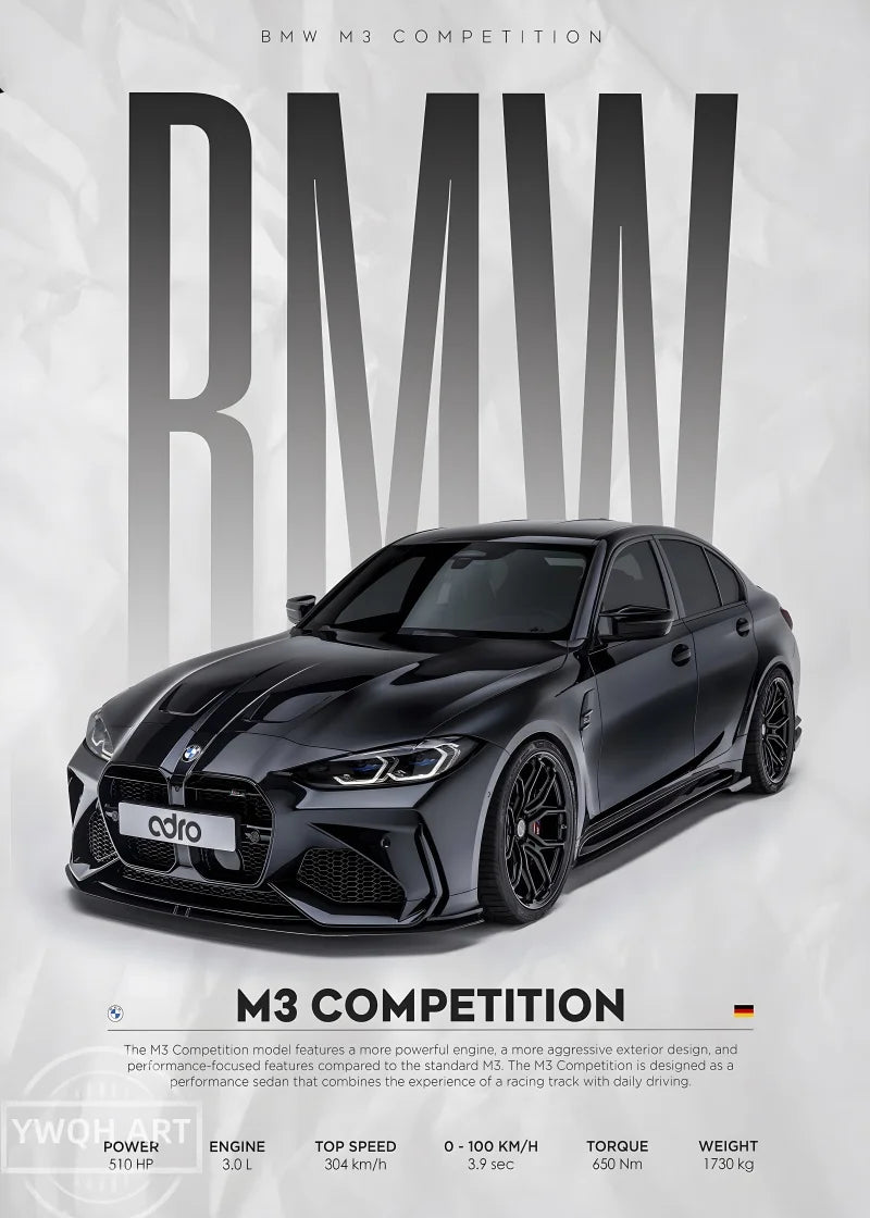 Black Famous Cars Competition Poster Picture Mural Modern Canvas Painting Wall Art Home Decoration Print for Living Room Decor