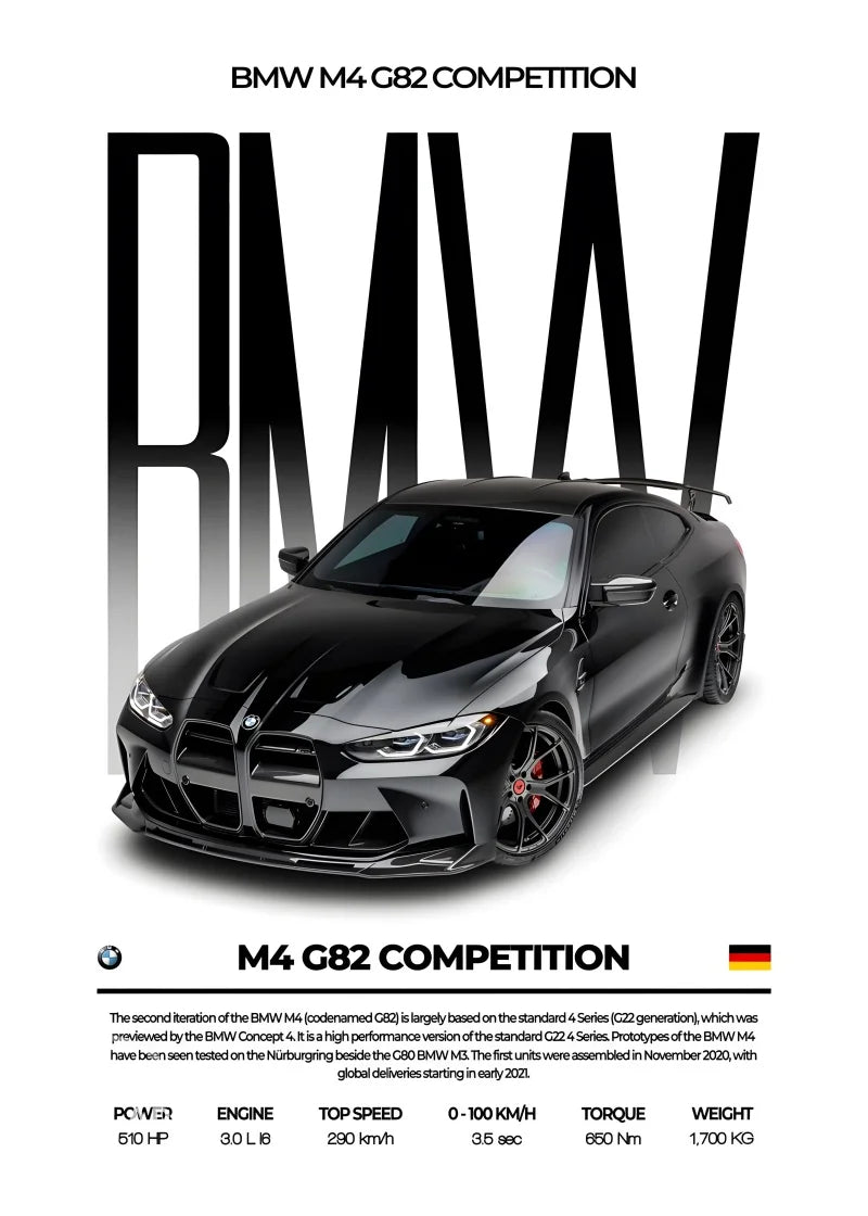 Black Famous Cars Competition Poster Picture Mural Modern Canvas Painting Wall Art Home Decoration Print for Living Room Decor