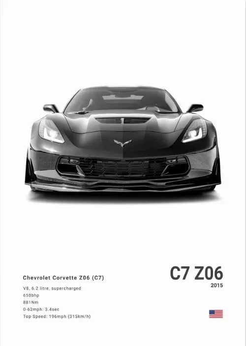 Chevrolet Corvette Stingray 427 (C2) 1966 Poster Photography Art Canvas Painting Print Wall Art Picture Modern Room Decor Gifts