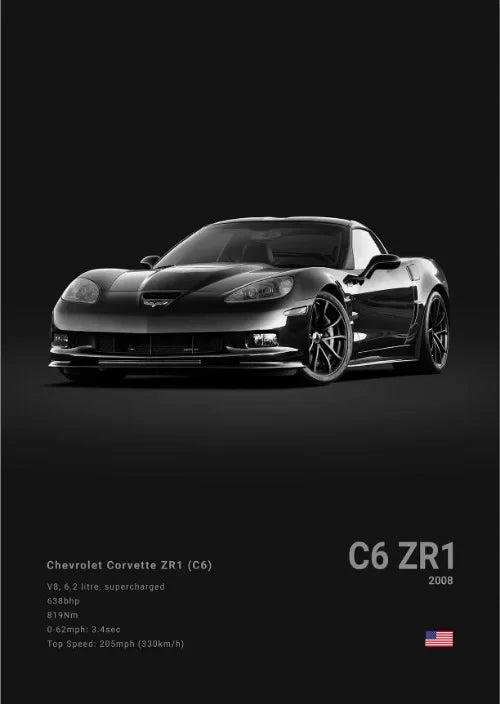 Chevrolet Corvette Stingray 427 (C2) 1966 Poster Photography Art Canvas Painting Print Wall Art Picture Modern Room Decor Gifts