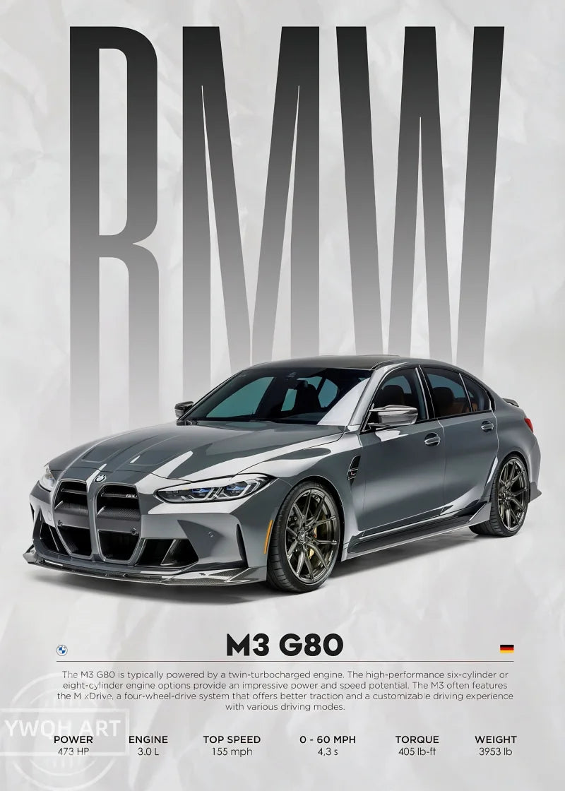 Black Famous Cars Competition Poster Picture Mural Modern Canvas Painting Wall Art Home Decoration Print for Living Room Decor